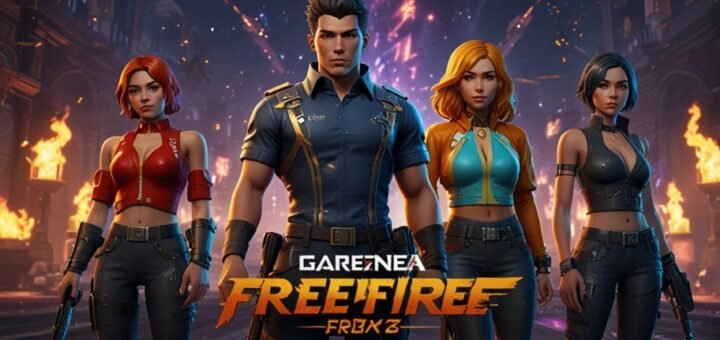 A vibrant Garena Free Fire Max battle scene with players showcasing exclusive June 2025 redeem code rewards like character skins and weapon upgrades.