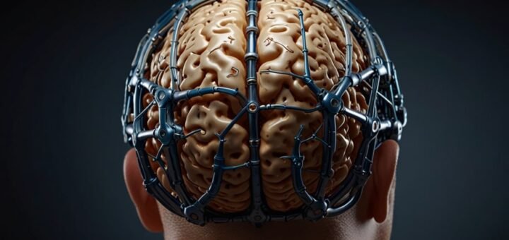 Close-up of Paradromics Connexus brain implant with 420 microelectrodes on a dime-sized chip, designed for neural signal recording.