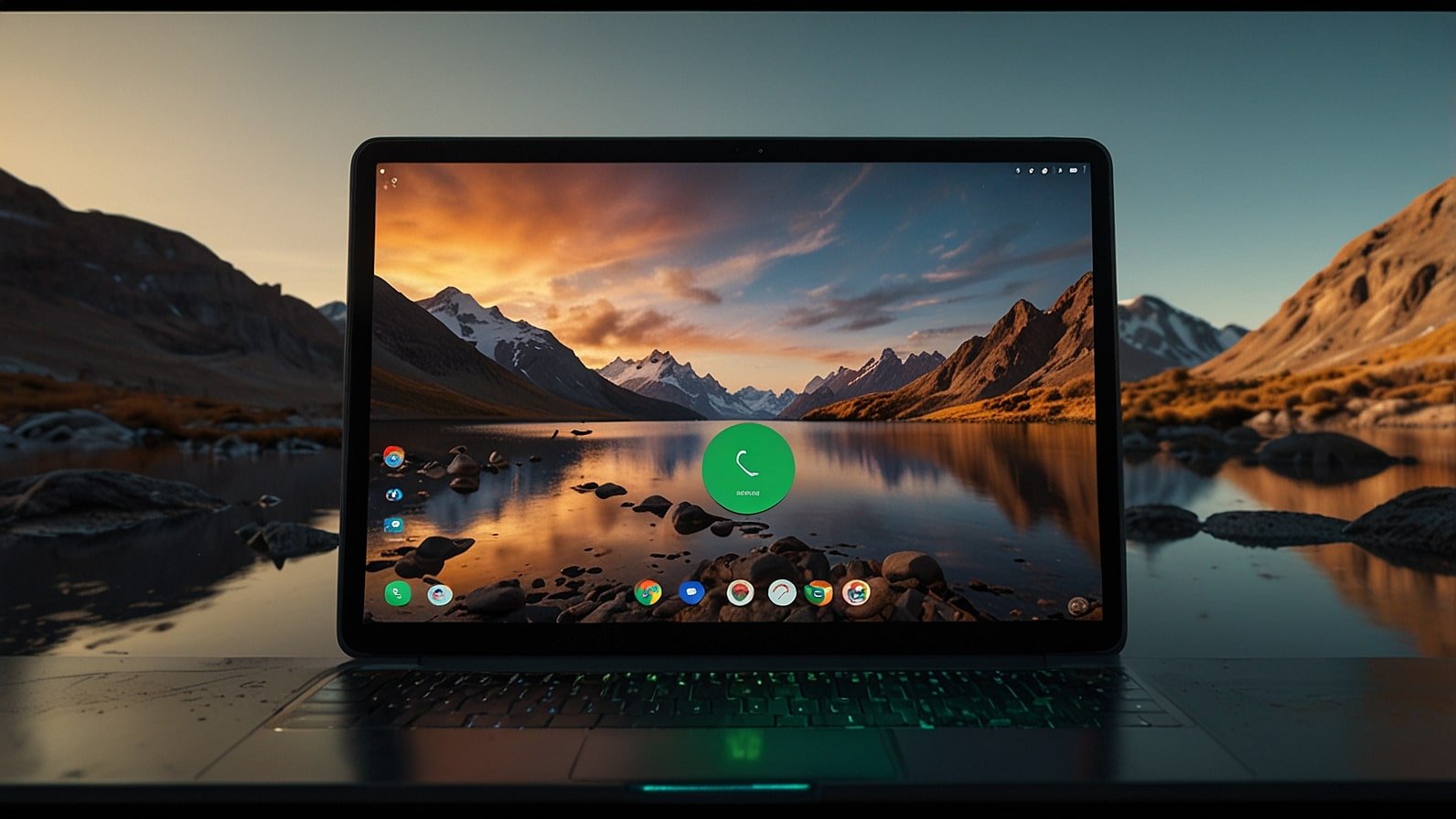 A sleek screenshot of Android 16’s Desktop Mode on a Pixel 11 connected to a 4K monitor, featuring a customizable taskbar with Google Docs and Google Chrome open in resizable windows, showcasing Material 3 Expressive design in vibrant colors.