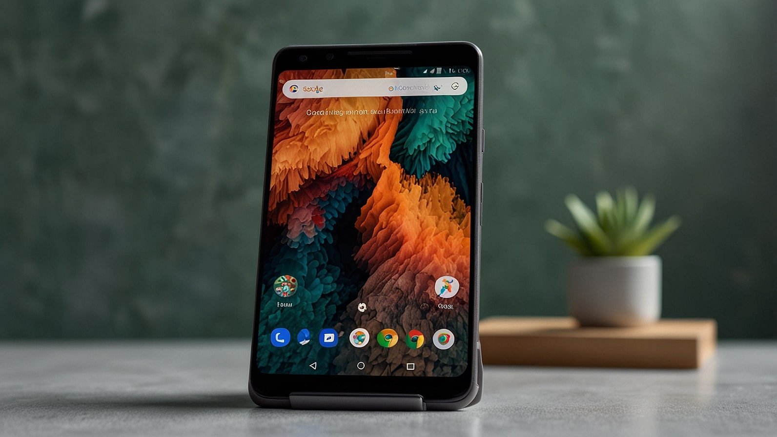 A dynamic screenshot of the Google Pixel 10 Pro Fold, unfolded to showcase its 7.9-inch Super Actua OLED display running Android 16, with Gemini AI 3.0’s Web Guide feature organizing search results in a sleek Hazel Green frame.