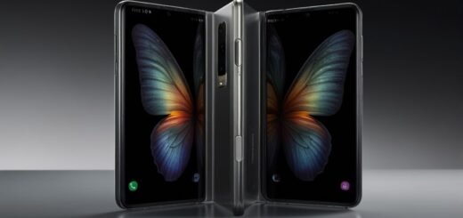 Sleek promotional image of the Samsung Galaxy Z Fold 7, showcasing its unfolded 7.6-inch AMOLED display with vibrant colors, set against a futuristic black background.