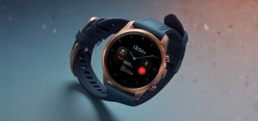 Promotional image of the Vivo Watch GT smartwatch, displaying its 1.85-inch AMOLED screen with health-tracking interface, set against a vibrant blue gradient background.