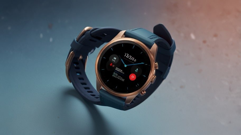Promotional image of the Vivo Watch GT smartwatch, displaying its 1.85-inch AMOLED screen with health-tracking interface, set against a vibrant blue gradient background.