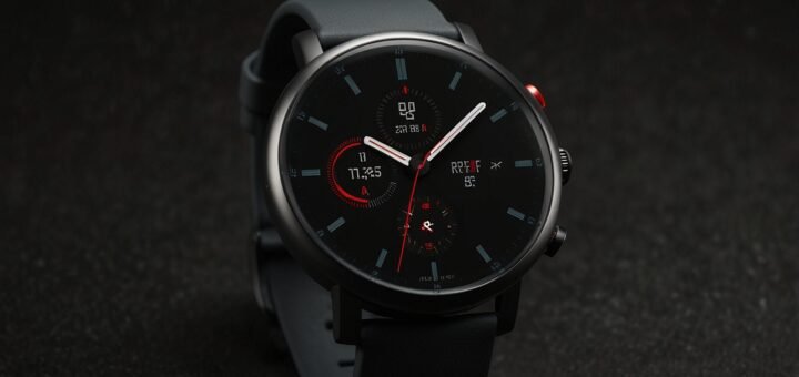 A sleek Amazfit Active 2 smartwatch with a vibrant AMOLED display on a black background