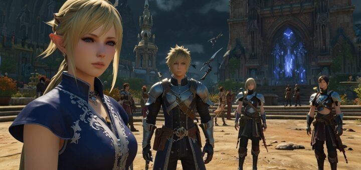 A vibrant scene from Final Fantasy 14 showing players in Eorzea, with a text overlay reading "Mod Controversy 2025" highlighting the ongoing debate over the Mare Synchronos mod removal.